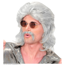 Paruka pánská retro šedivá s knírem